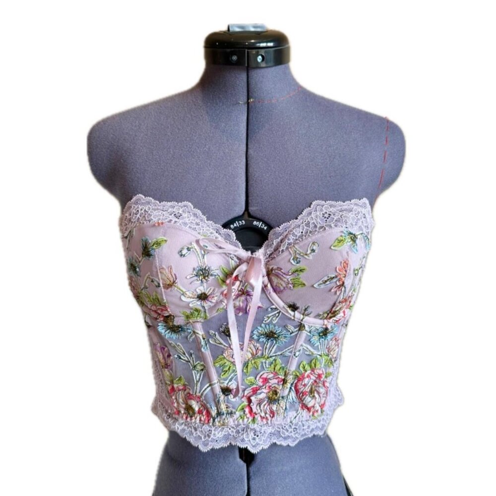 For Love & Lemons x Victoria's Secret floral pink strapless corset